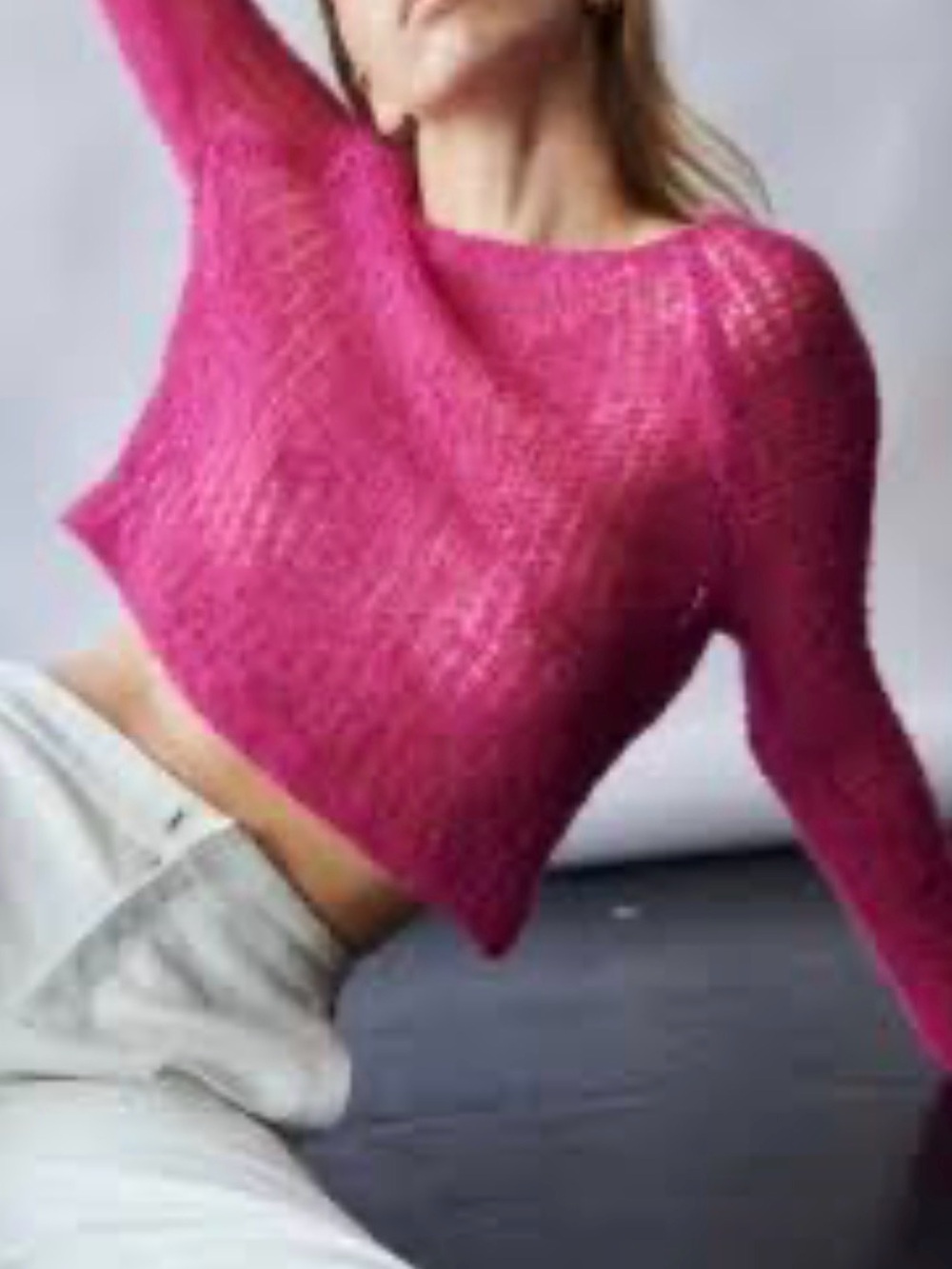 Fuchsia Cropped Lightweight Knit Sweater - Women